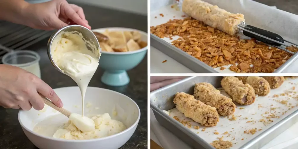 Step-by-step process of making fried chicken ice cream at home
