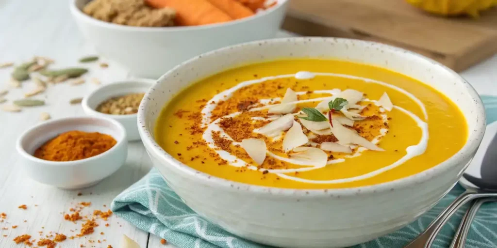 Butternut squash soup with coconut milk and tropical flavors