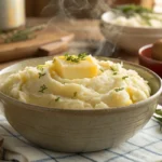 Creamy mashed potatoes with butter and herbs