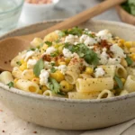 Mexican street corn pasta salad with cotija cheese and chili powder
