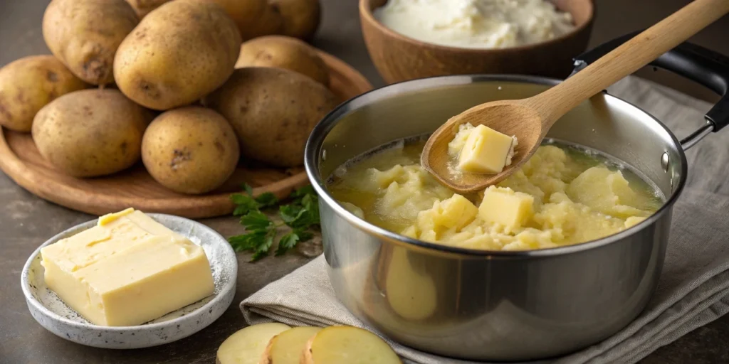 Garlic mashed potatoes with roasted garlic garnish