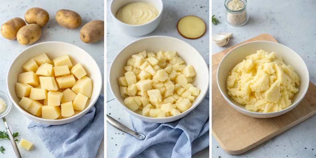 Step-by-step process of making mashed potatoes