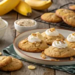 Banana pudding cookies with whipped cream and banana slices