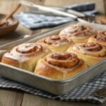 Freshly baked Rhodes Cinnamon Rolls with icing