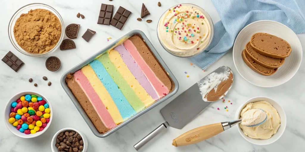 Step-by-step layering of an ice cream cake