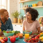 Family sharing a colorful, healthy meal