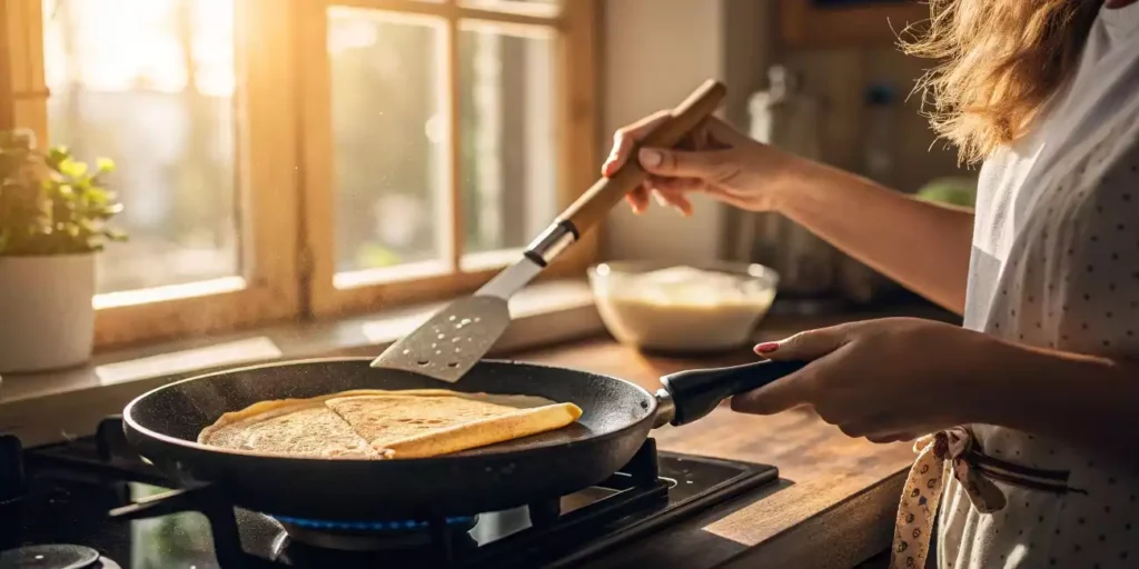 Cooking an easy crepe in a non-stick pan