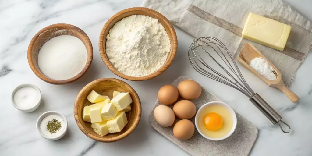 Madeleine cookie ingredients neatly arranged