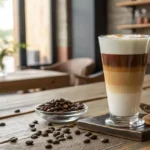 Beautifully layered Latte Macchiato in a glass