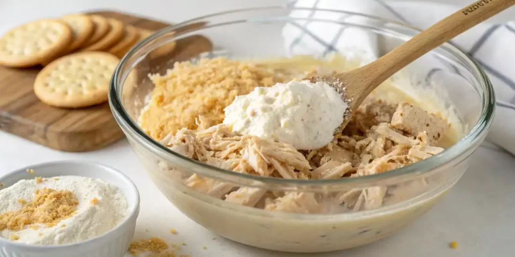 Mixing creamy casserole ingredients in a bowl