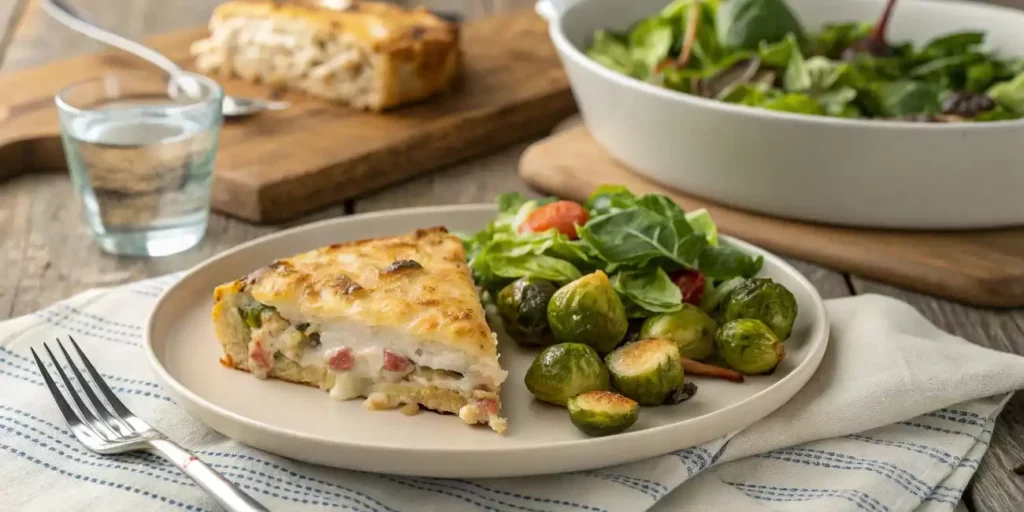 A serving of Million Dollar Chicken Casserole with side dishes