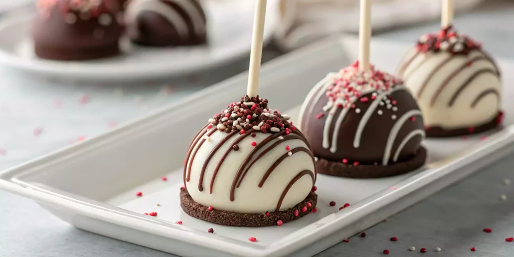 Oreo cake pops drizzled with chocolate and sprinkles