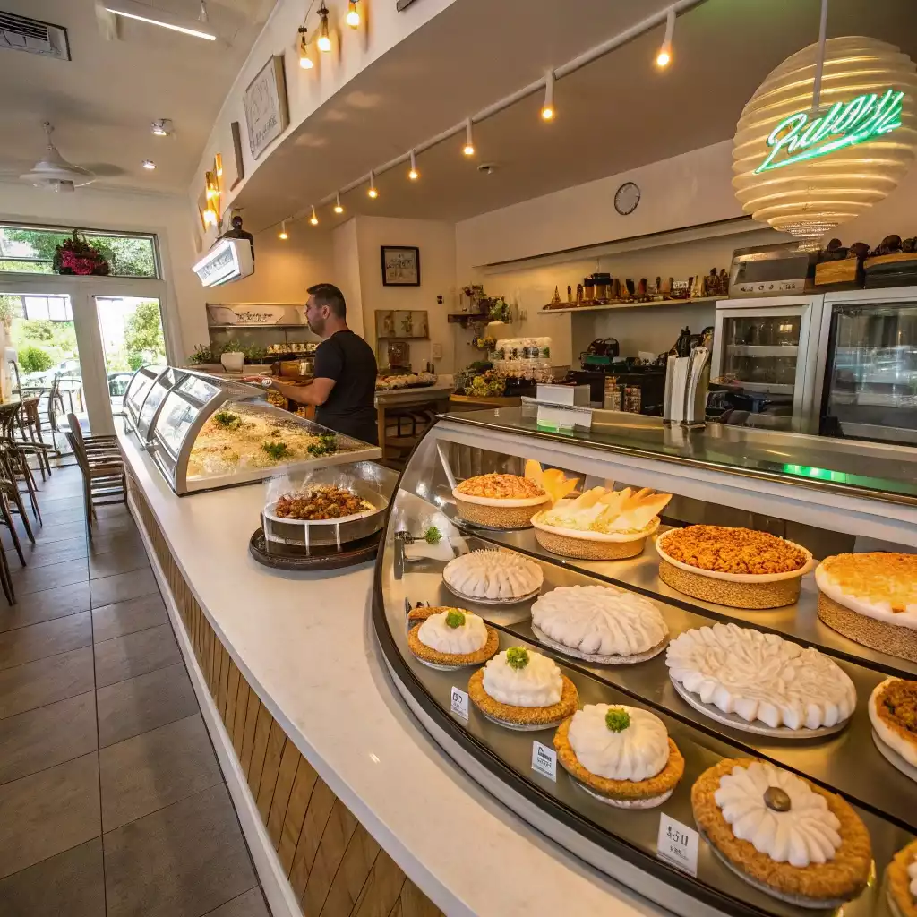 Miami bakery display featuring coconut cream pies and other desserts