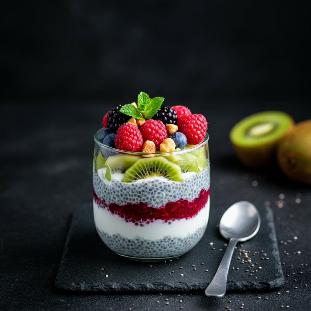 Greek Yogurt Parfait with Chia Seeds and Fruits