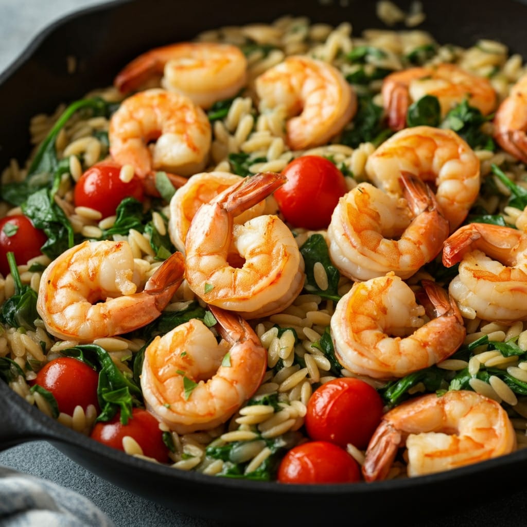 Shrimp and Orzo Skillet