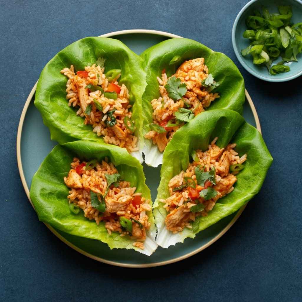 Spicy Chicken and Rice Lettuce Wraps