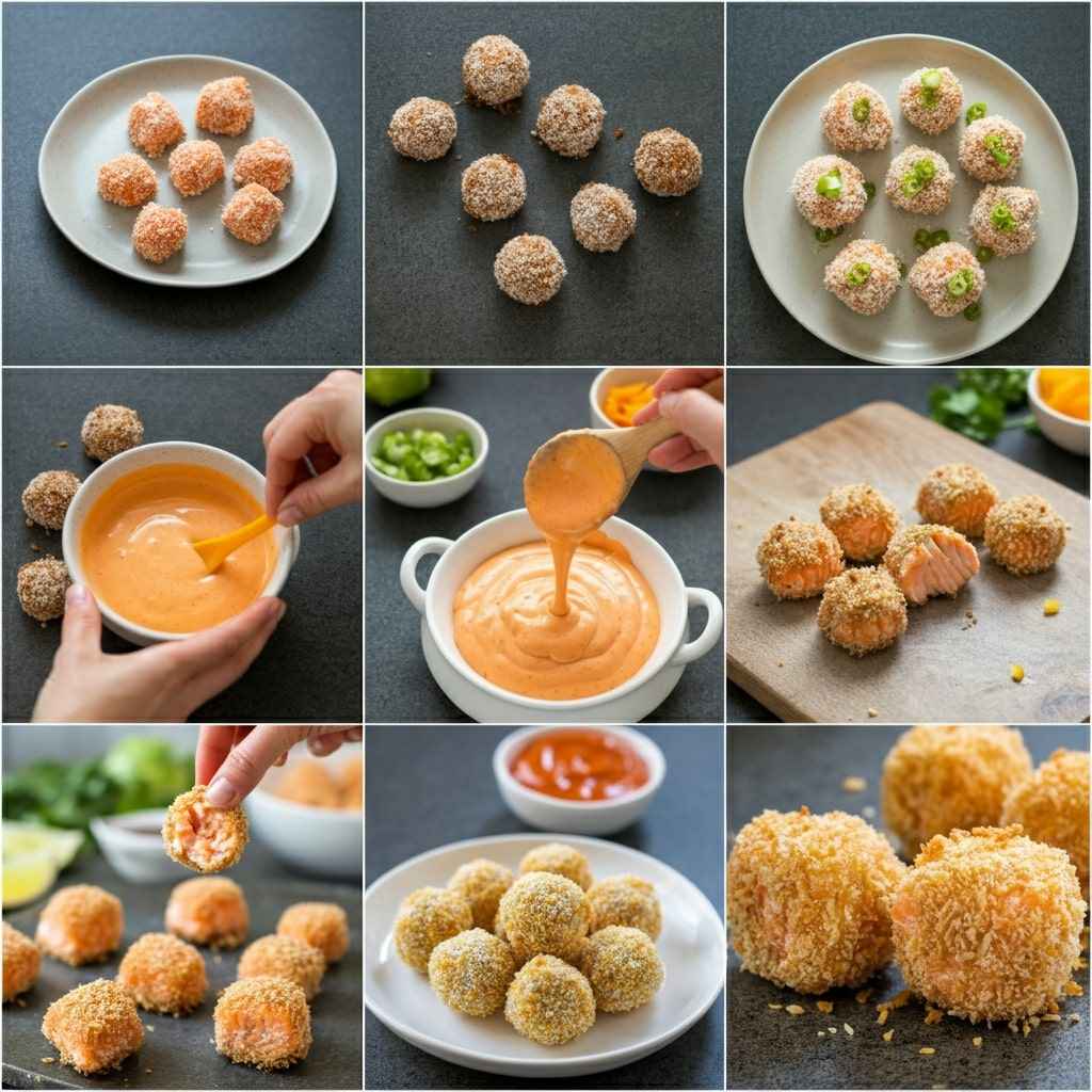 Steps for Crispy Bang Bang Salmon Bites Recipe