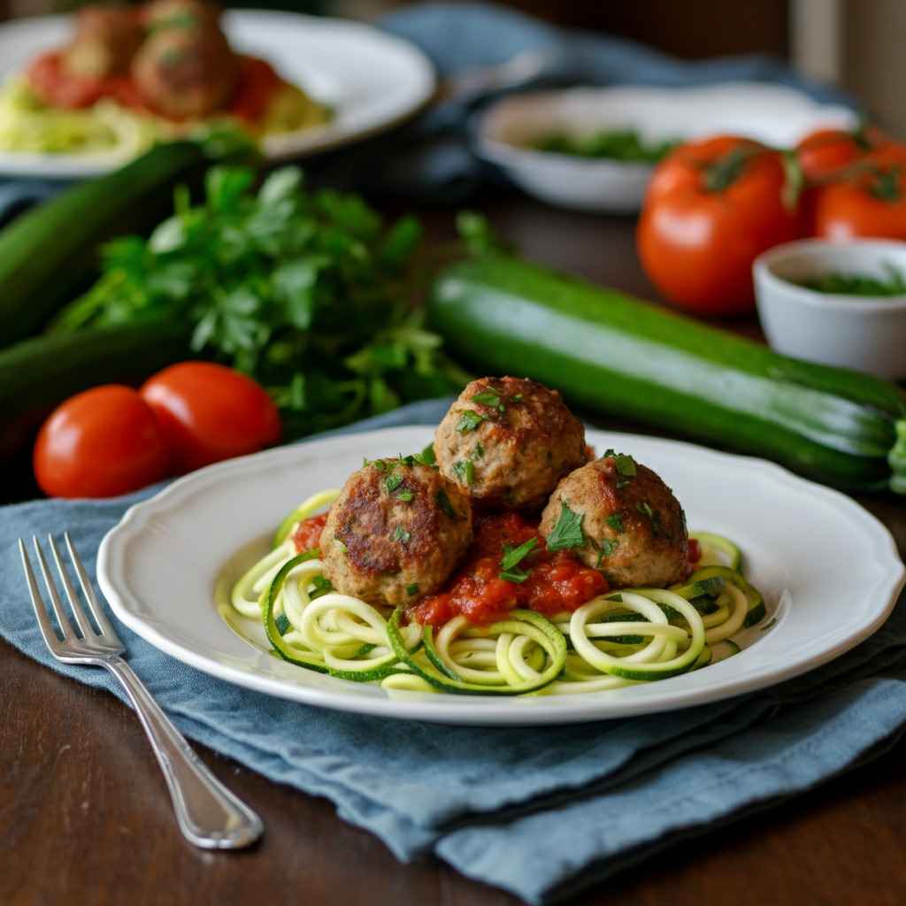 Zucchini Noodle Spaghetti with Turkey Meatballs
