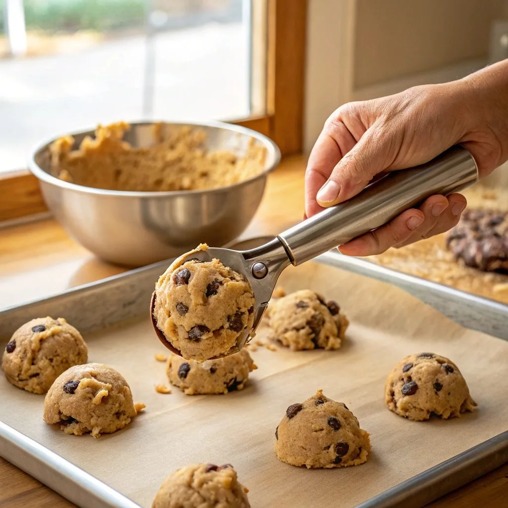 How to Make Crumbl Cookies - Scooping Large Cookie Dough Portions