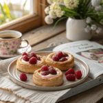 Raspberry cream cheese puff pastries served for breakfast with coffee