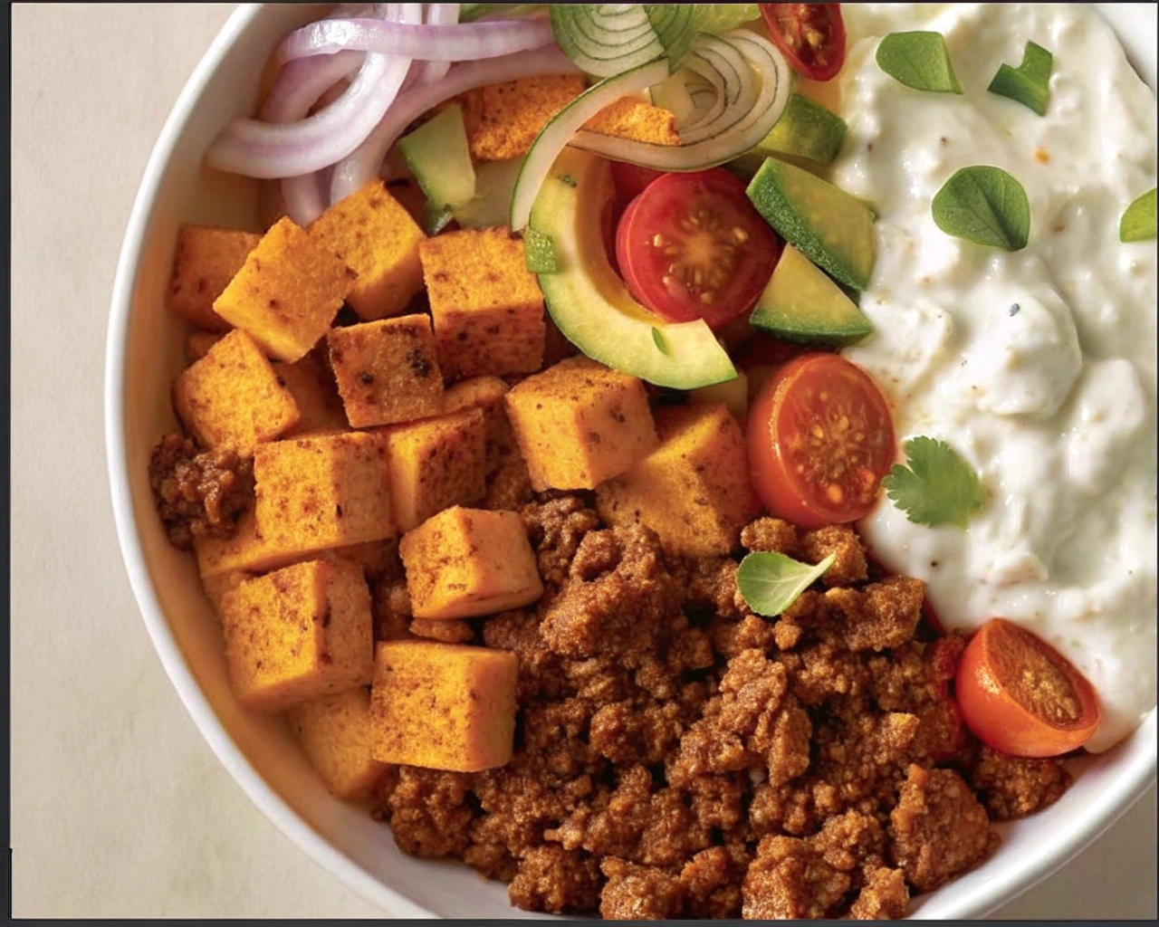 Hot Honey Cottage Cheese Sweet Potato Beef Bowl: The Viral Bowl That Has Everything