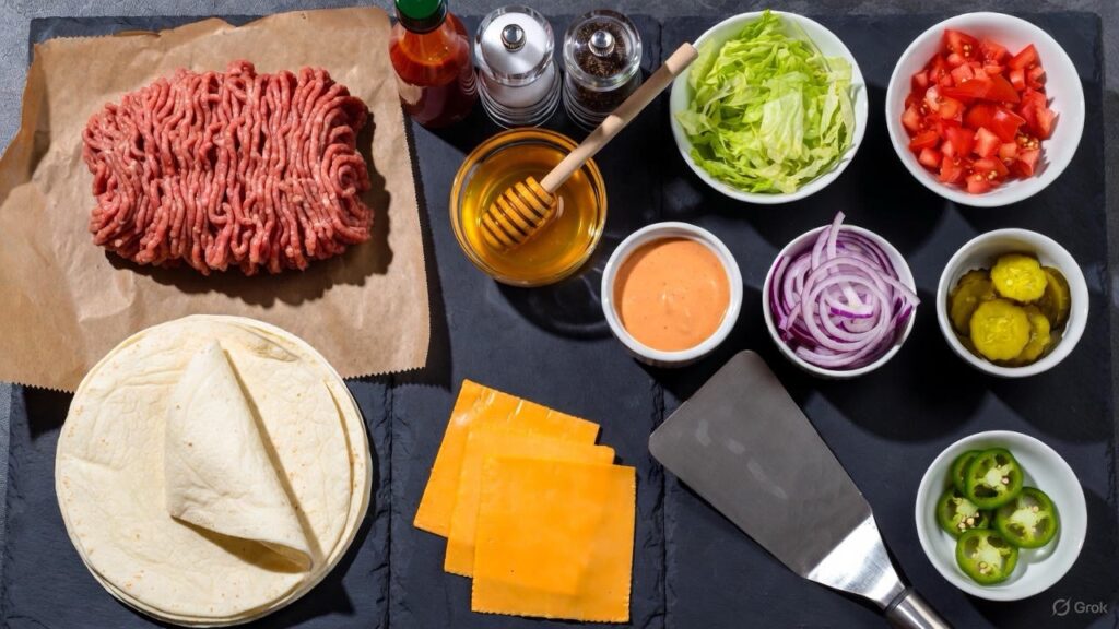 metal spatula smashing ground beef ball flat on hot cast iron griddle creating ultra thin burger patty with steam rising showing proper smash burger technique for crispy edges