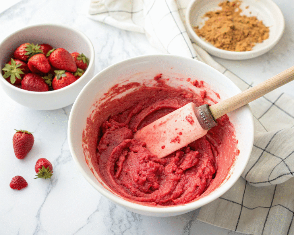 Red velvet cake mixed with cream cheese and strawberry purée - creates the signature vibrant layer in this stunning cheesecake